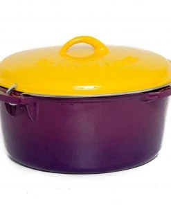 Cajun Classic Enamel Coated Purple & Gold Dutch Oven - 16 Quart Cast Iron Cookware