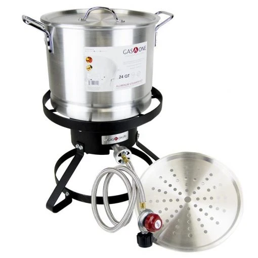 Cajun Outdoor Cooking High Pressure Propane Burner And 24 QT Aluminum Steamer Pot Bundle Stainless Pot Steamers