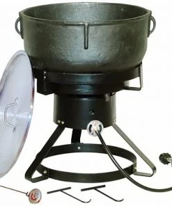 Cast Iron Cookware King Kooker 10 Gallon Cast Iron Jambalaya Pot Cooking Kit