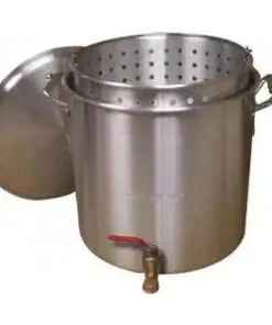 King Kooker Stock Pots Aluminum Boiling Pot With Drain Valve, Basket And Lid 120 Qt